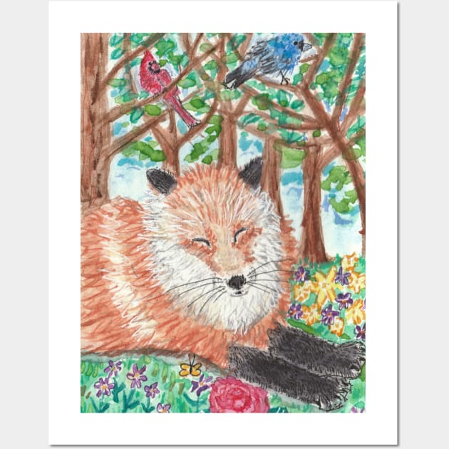 Fox in the  forest art painting Wall Art by SamsArtworks